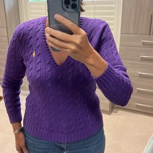 Ralph Lauren Sport purple v neck cable sweater